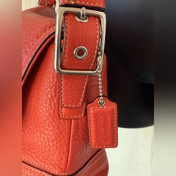Coach 2008 Hampton Flap VGUC Pebbled Leather Convertible Crossbody Orange/Salmon - Picture 3 of 8